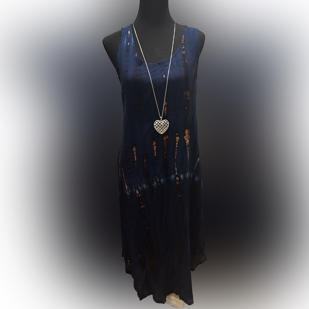 50%offw❤️ Soft Surroundings blue tie dyed sleeveless Midi dress d2